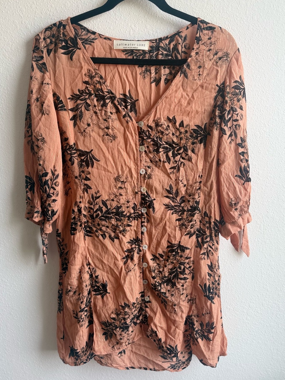 Saltwater Luxe Peach Black Floral Swim beach popover Cover-Up